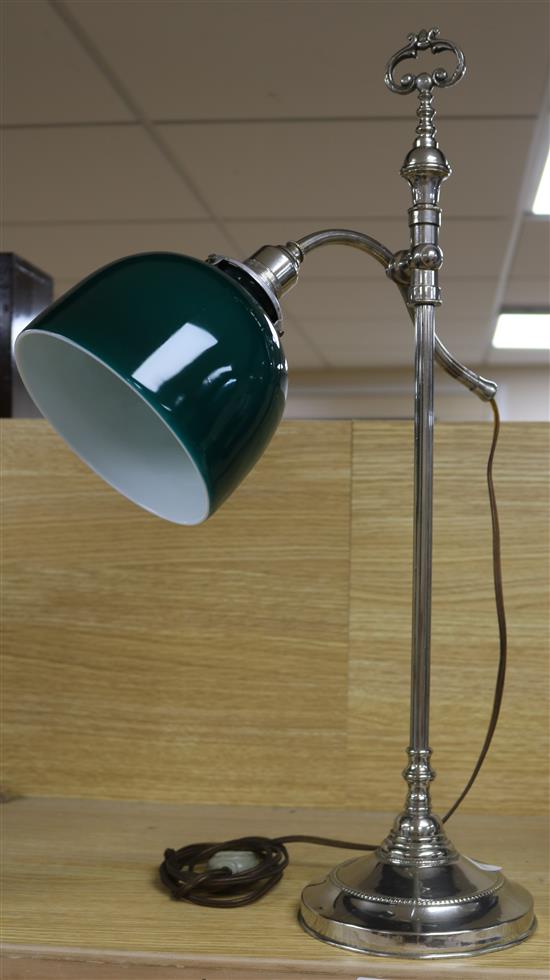 A green glass and plated studio lamp